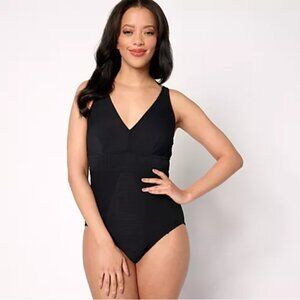 Isaac Mizrahi Live! Women Swimsuit Sz 16 Bridgehampton Textured Black A635926